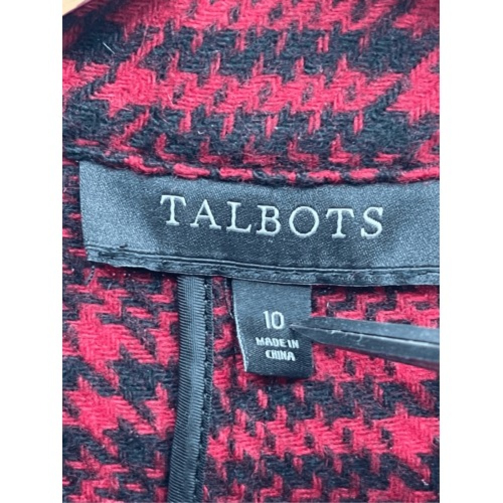 Talbots Blazer Jacket Women 10 Plaid Red Black Check Button Front Wool Blend - Picture 12 of 13